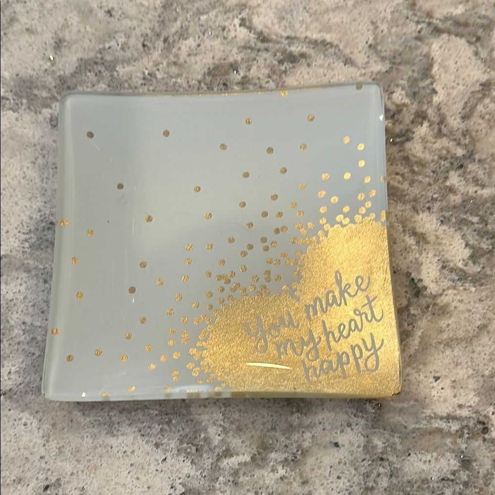 ✨ Gold Polka Dot Glass Jewelry Tray – 4.75” x 4.75”